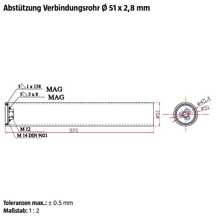 Minka Wandhalterung Comfort (Ø x L: 12,7 x 50 cm, Passend für: Minka Mittelholmtreppen Comfort) | BAUHAUS