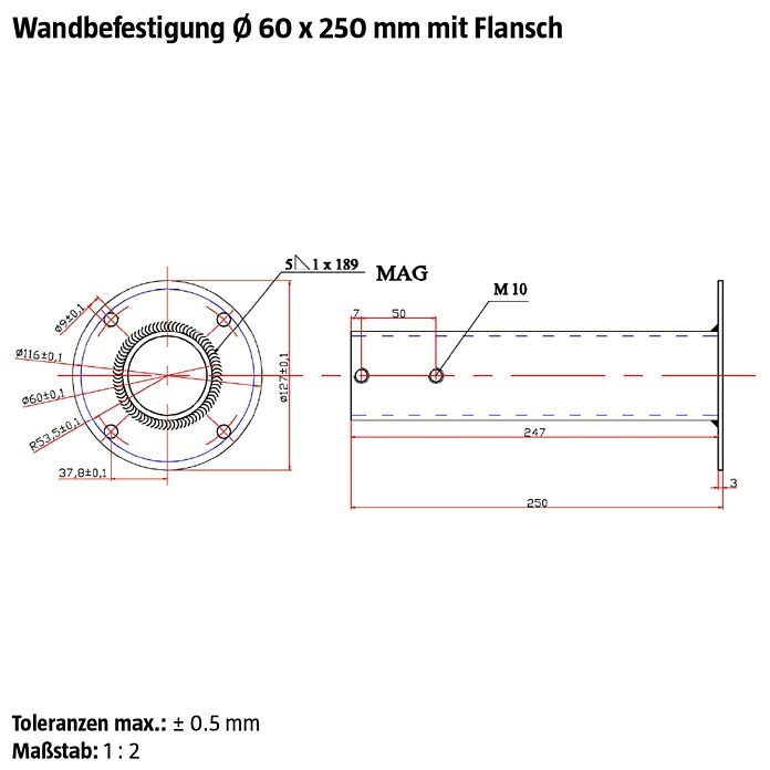 Minka Wandhalterung Comfort (Ø x L: 12,7 x 50 cm, Passend für: Minka Mittelholmtreppen Comfort) | BAUHAUS