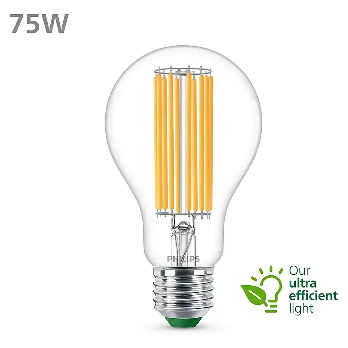 Philips Bombilla LED Clásica - E27, Blanco neutro, 1.095 lm, 5,2 W - Bombilla LED Philips de 75W, ultraeficiente y de ahorro energético. Perfecta para una iluminación brillante y ecológica en cualquier habitación.