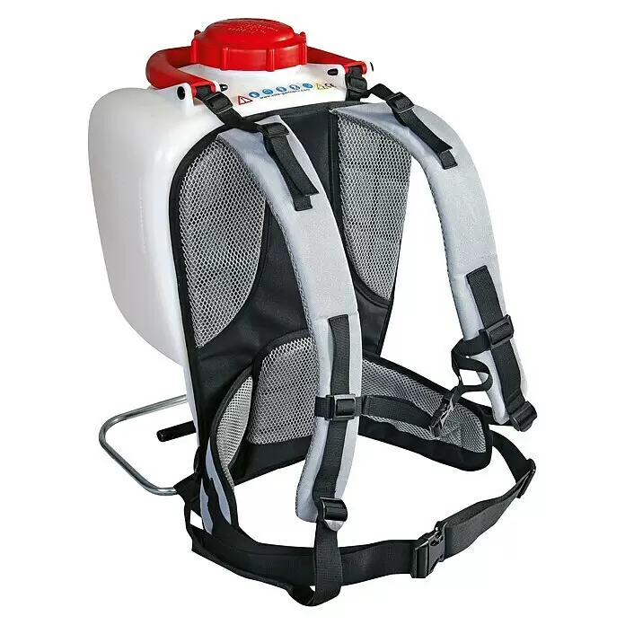 Solo Schultertragegurt - Passend für: Alle Solo 12 und 15 Liter Rückenspritzen - Rucksacksprühgerät mit weißem Tank, rotem Deckel und gepolsterten schwarzen und grauen Trägern. Netzrückenpolsterung und Metallrahmen.