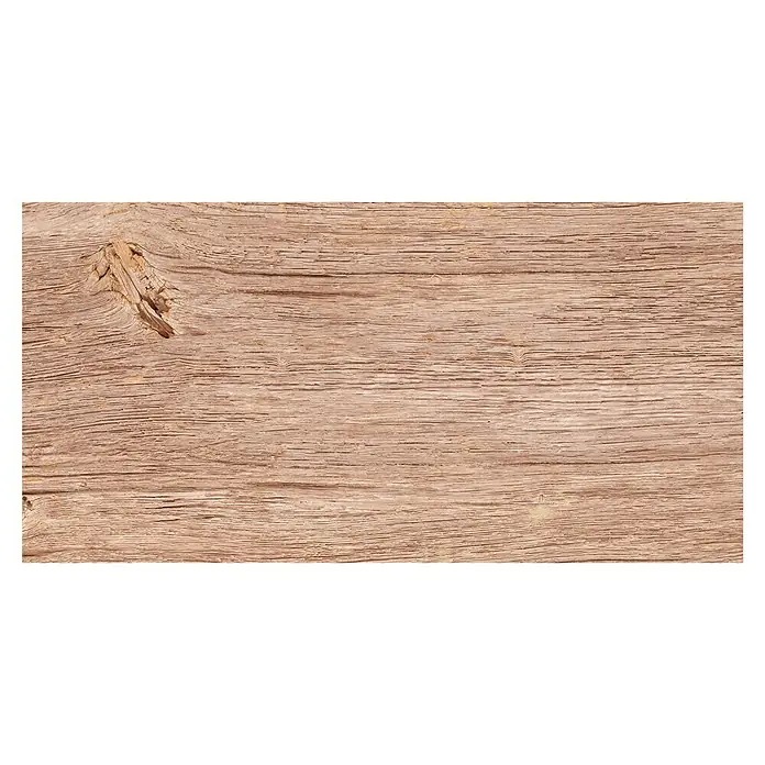 Feinsteinzeugfliese Quercia - 30 x 60 cm, Beige, Matt - Detailansicht einer rustikalen Holzoberfläche mit markanter Maserung und Astlöchern, ideal als natürlicher Hintergrund.
