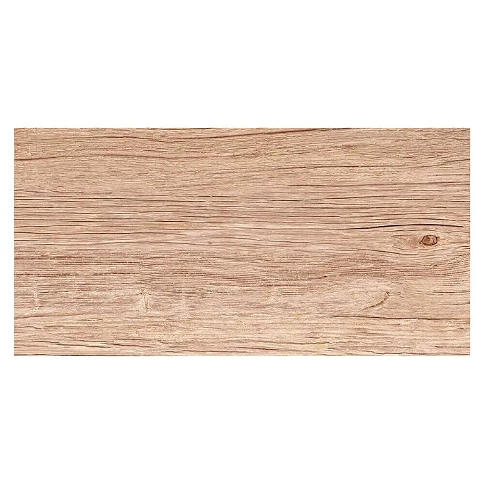 Feinsteinzeugfliese Quercia - 30 x 60 cm, Beige, Matt - Braunes Holzbrett mit Maserung und Astlöchern, ideal für rustikale Möbel oder als Textur für Designs.
