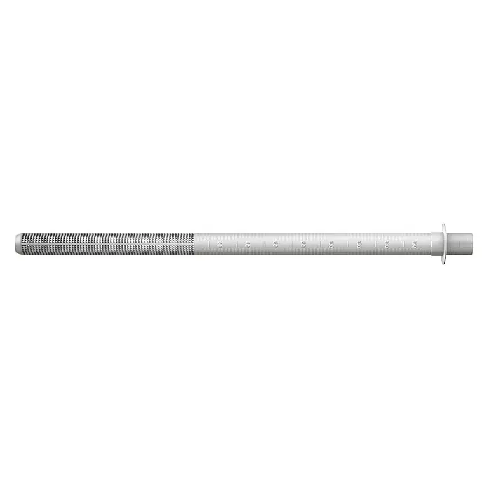 Fischer Taco perforado Tamiz FIS H - Ø x L: 18 x 130 mm, 10 ud. - Imagen de un émbolo médico blanco con escala de medición, utilizado para mediciones precisas en entornos médicos o de laboratorio.