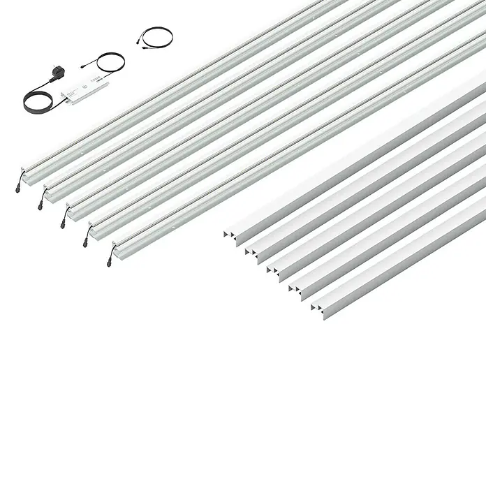 LyghtUp Zaunbeleuchtung Starter-Set - Länge: 173,3 cm, Silber, Passend für: Holzzäune mit 40 mm Stärke, 12 -tlg. - Aluminiumprofile für LED-Beleuchtungssysteme, ideal für moderne Innenräume. Das Set enthält auch Zubehör für die Installation.