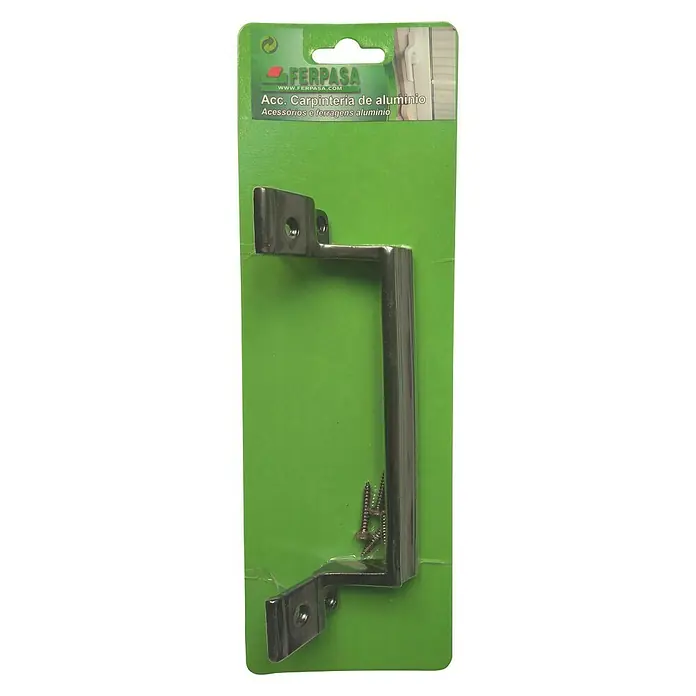 Manillón Asa - Distancia entre orificios: 128 mm, Negro - Manija de puerta de aluminio en blíster verde con tornillos para montaje, un accesorio útil para cualquier manitas.