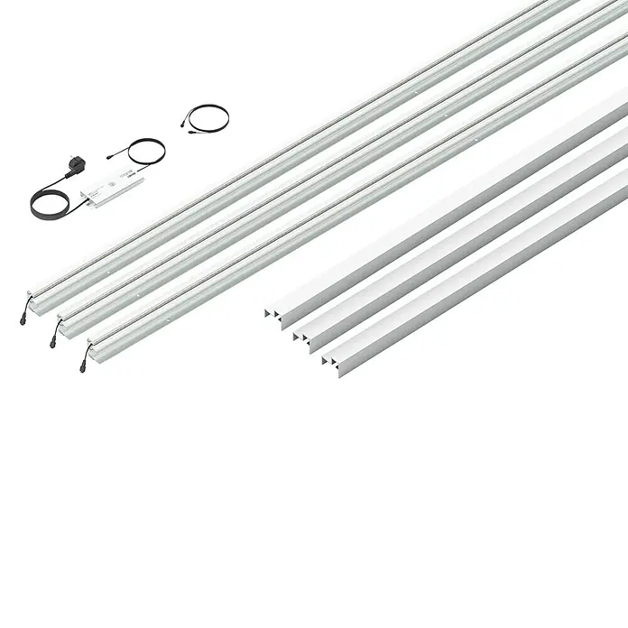 LyghtUp Zaunbeleuchtung Starter-Set - Länge: 173,3 cm, Silber, Passend für: Holzzäune mit 40 mm Stärke, 8 -tlg. - Abbildung des SLÄTTHULT LED-Schienensystems von IKEA, das eine anpassbare und flexible Beleuchtungslösung für verschiedene Räume bietet.