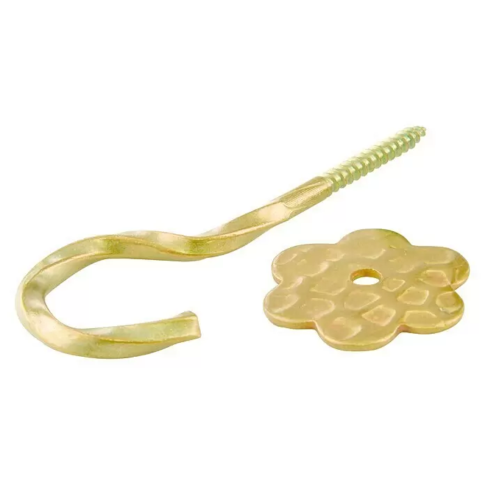 Suki Hembrilla abierta - Color: Latón, Acero - Gancho de tornillo de latón dorado y placa decorativa en forma de flor para colgar.
