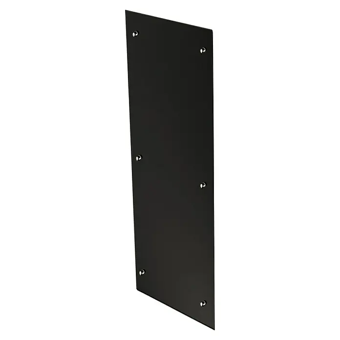 Admiral Infrarot-Glasheizkörper - 450 x 1.200 mm, 850 W, Schwarz - Nahaufnahme einer schlanken, schwarzen Glasplatte, befestigt mit silbernen Schrauben, ideal für moderne Inneneinrichtungen.