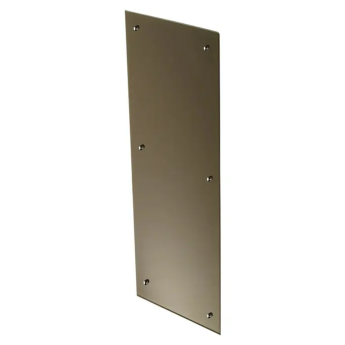 Admiral Infrarot-Glasheizkörper - 450 x 1.200 mm, 850 W, Beige, Grau - Rechteckiger Spiegel mit abgerundeten Ecken und sechs silbernen Befestigungen auf dunklem Hintergrund.
