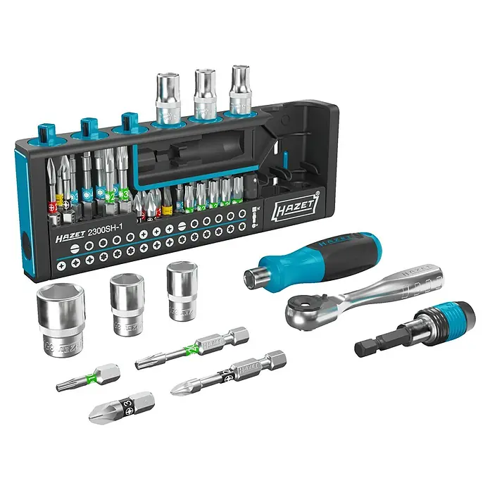 Hazet Steckschlüssel-Set SmartHolder - 39 -tlg., Antriebsgröße: ¼″ - Hazet 2300SH-1 Werkzeugsatz mit verschiedenen Schraubendrehern, Bits, Steckschlüsseln und Ratschen für vielfältige Anwendungen.