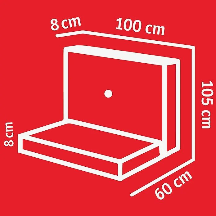 Diephaus L-Stein Slim - 105 cm, 100 cm, Stärke: 8 cm, Grau - Abbildung eines Ecksofas mit den Maßen 8cm x 100cm x 105cm x 60cm, das die Abmessungen und die räumliche Anordnung des Sofas verdeutlicht.