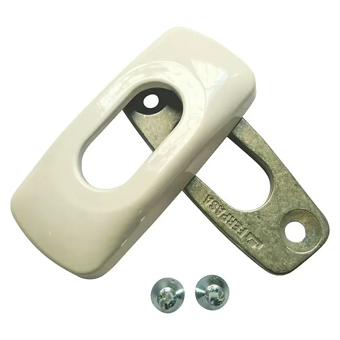 Escudo para cerraduras Ovalado - Blanco - Juego de pestillo para ventana con manija color crema y tornillos para seguridad.