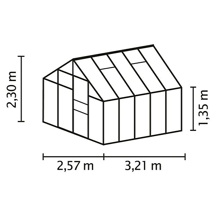 Vitavia Gewächshaus (3,21 x 2,57 x 2,3 m, Farbe: Aluminium, Polycarbonat, 4 mm)