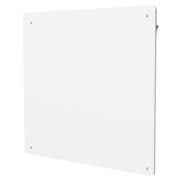 Radiador por infrarrojos - An x Al: 60 x 60 cm, 400 W, Blanco - Pizarra blanca rectangular con esquinas redondeadas y cuatro separadores plateados para montaje en pared.