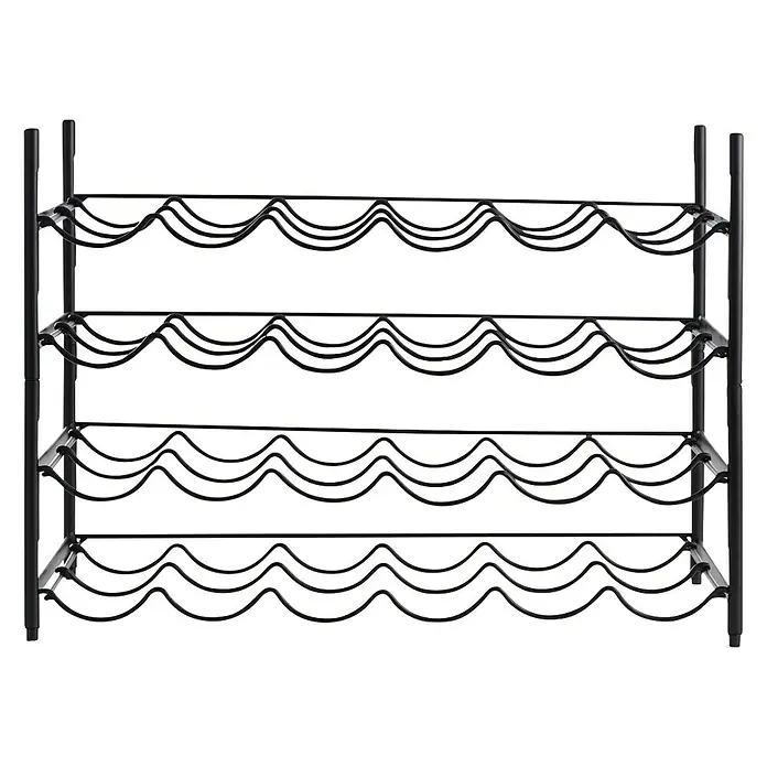 Estantería para botellas - L x An x Al: 26 x 56 x 21,5 cm, Metal, 12 botellas - Un botellero de metal negro con cuatro niveles, perfecto para guardar botellas de vino con estilo en su hogar o bar.