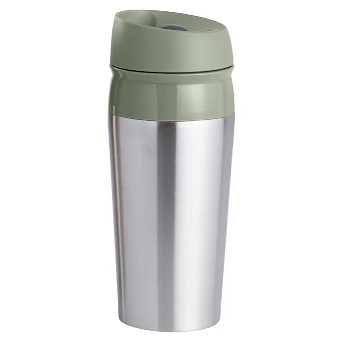 Termo para beber hermético - Ø x Al: 8 x 21 cm, 450 ml - Termo de acero inoxidable con tapa verde oliva. La taza mantiene las bebidas calientes o frías y es ideal para llevar.