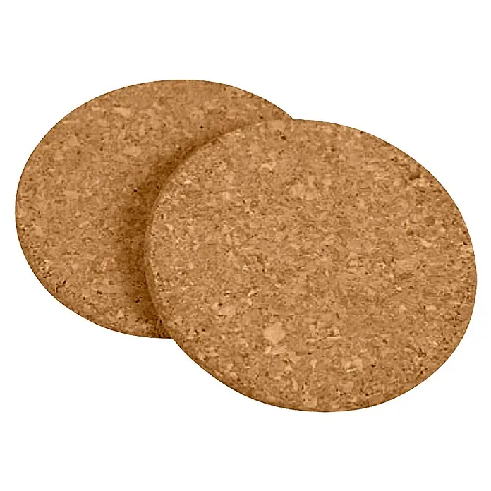 Salvamantel - Ø x Al: 19,5 x 1 cm, 2 ud. - Dos posavasos redondos de corcho con una textura marrón y granulada, diseñados para proteger las superficies del calor y la humedad.