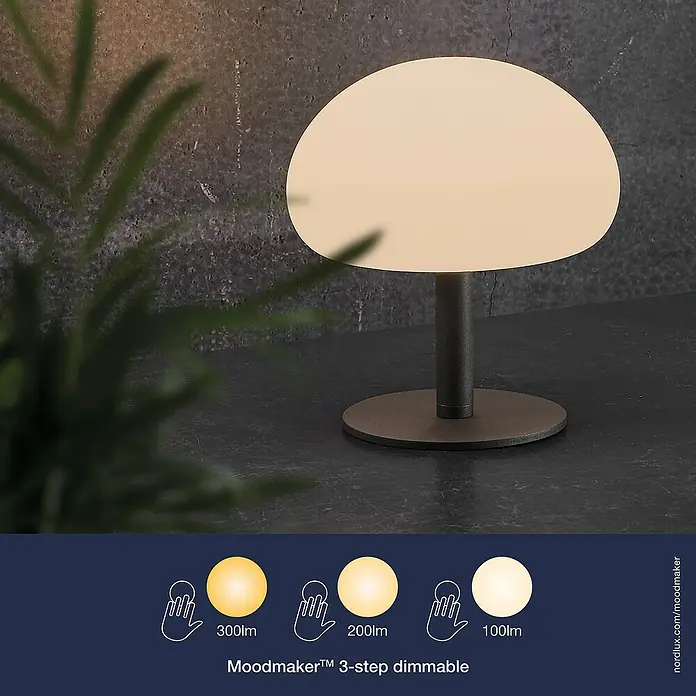 Nordlux Sponge Akku-Tischleuchte - Schwarz, Weiß, Warmweiß, 4,8 W, IP65 - Elegante Tischleuchte mit dimmbarer Funktion. Das sanfte Licht sorgt für eine angenehme Atmosphäre in jedem Raum.\n