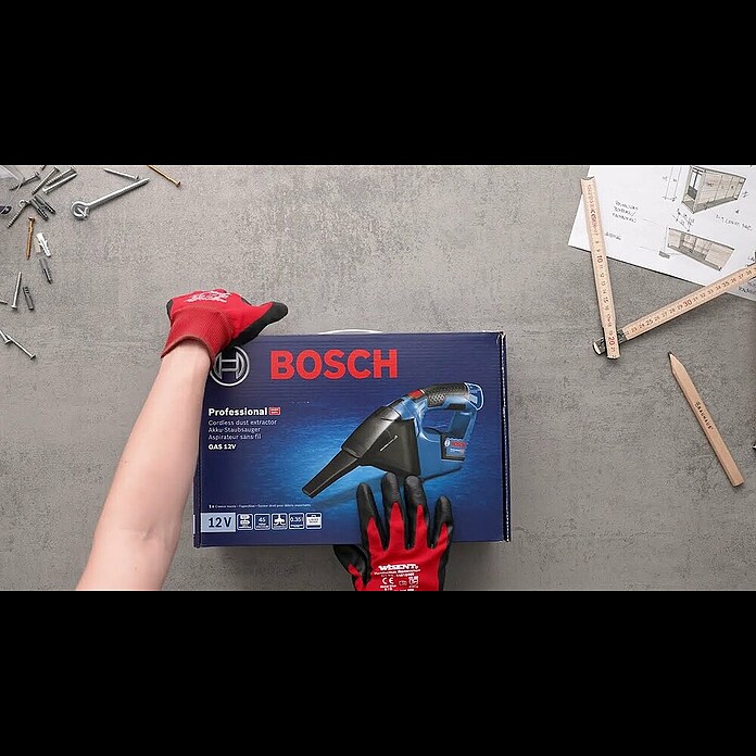 Bosch Professional 15 (12 BAUHAUS V, l/s, Akku, Ohne Karton) Luftmenge: GAS Li-Ionen, | 12V Akku-Handstaubsauger