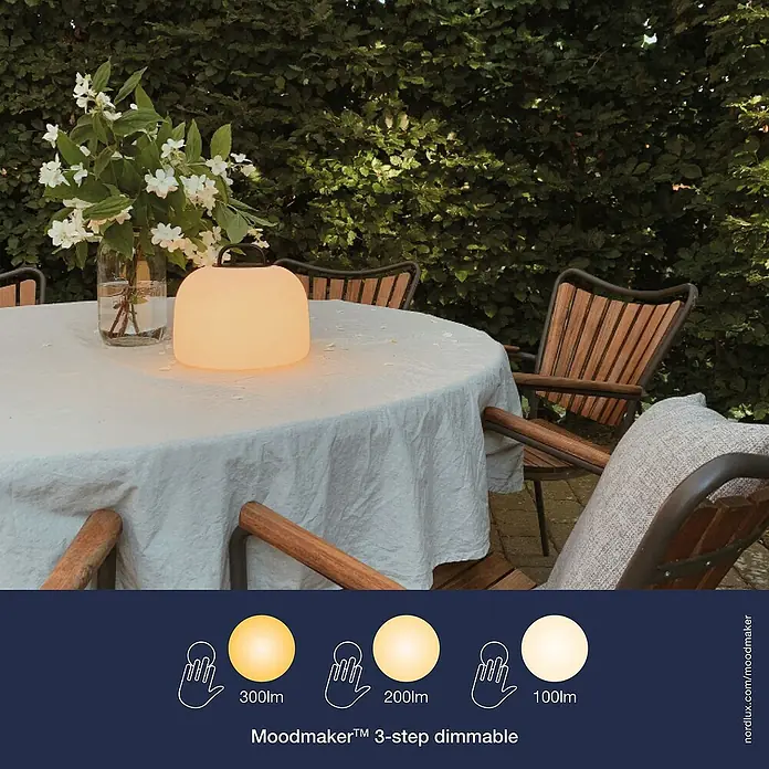 Nordlux Akku-Pendelleuchte Kettle 22 - 4,8 W, Warmweiß - Stimmungsvolle LED-Tischleuchte Moodmaker mit 3-Stufen-Dimmung für gemütliche Stunden im Freien. Perfekt für Garten und Terrasse!