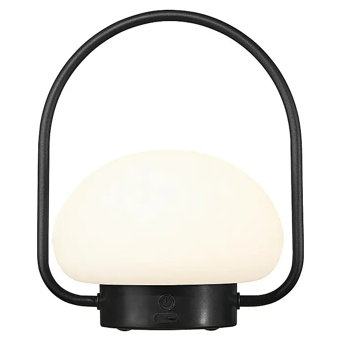 Nordlux Sponge Mobiles Licht To Go - 4,8 W, Schwarz, Weiß, Höhe: 27,7 cm, IP65, Warmweiß - Eine tragbare Lampe mit einem schwarzen Rahmen und einem weißen, leuchtenden Lampenschirm für gemütliche Beleuchtung.