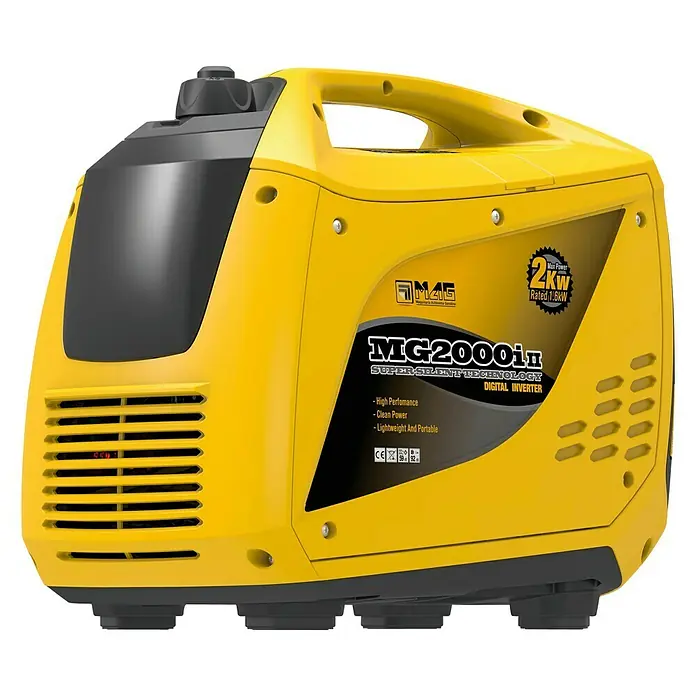 MGA Generador MG2000I - 1,6 kW, Volumen del depósito: 3,6 l - Generador inversor digital amarillo MAG MG2000iI Super Silent Technology con alto rendimiento, energía limpia y diseño portátil ligero.