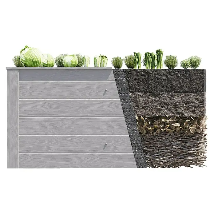 Hochbeet Malmö - 150 x 75 x 79 cm, Holz, Kesseldruckimprägniert - Hochbeet mit Pflanzen und Schichten für optimales Wachstum, ideal für den Garten.