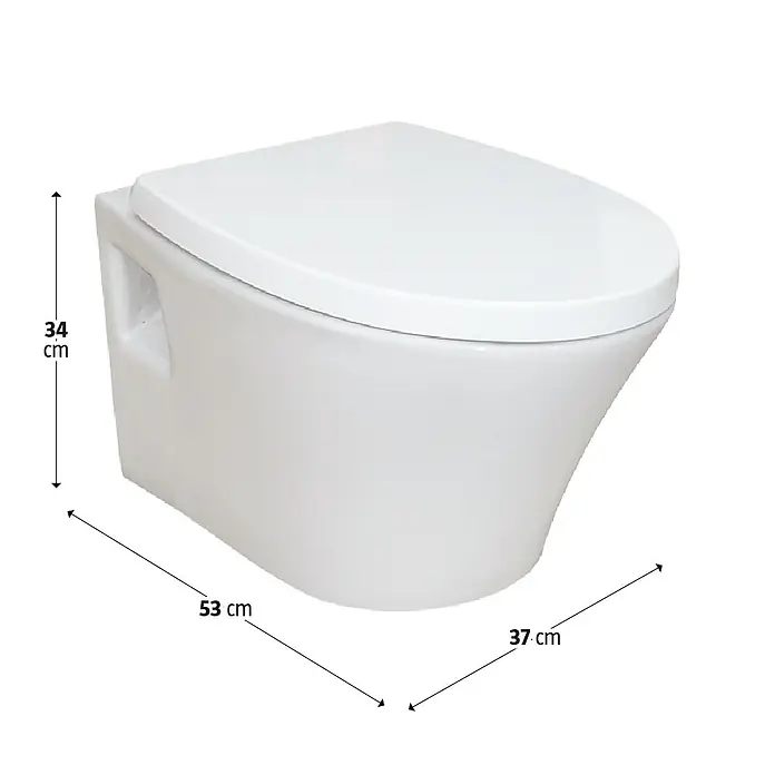 Camargue Rio Wand-WC - Spülrandlos, Ohne Spezialglasur, Spülform: Tief, WC Abgang: Waagerecht, Weiß - Wandhängendes WC aus Keramik in Weiß mit den Maßen 34 x 53 x 37 cm für moderne Badezimmer.\n