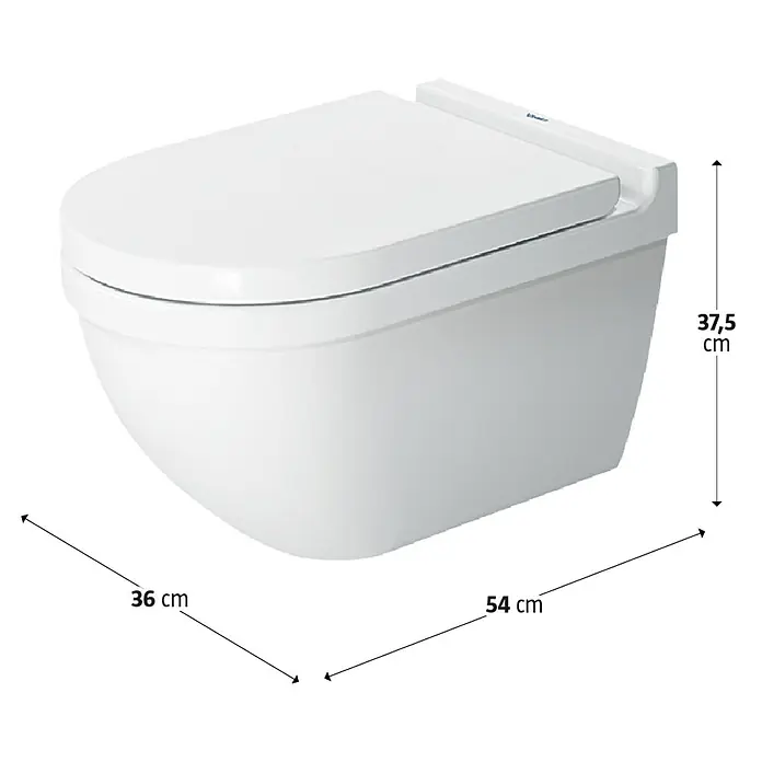 Duravit Starck 3 Wand-WC-Set - Spülrandlos, Mit antibakterieller Glasur, Spülform: Tief, WC Abgang: Waagerecht, Weiß - Nahaufnahme einer wandhängenden Duravit Toilette in Weiß, die modernes Design und Funktionalität vereint.