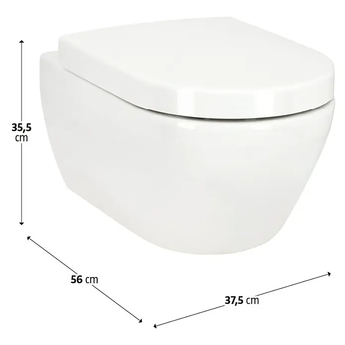 Villeroy & Boch Subway 2.0 Wand-WC-Set - Spülrandlos, Ohne Spezialglasur, Spülform: Tief, WC Abgang: Waagerecht, Weiß - Wand-WC mit den Maßen 35,5 cm Höhe, 56 cm Tiefe und 37,5 cm Breite. Das WC ist weiß und hat eine eckige Form.