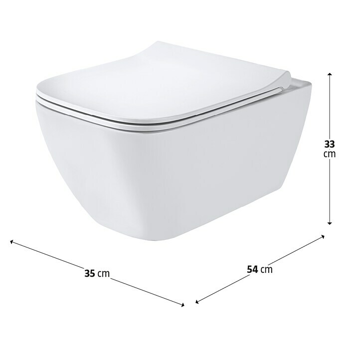 Geberit Smyle Square Wand-WC-Set (Spülrandlos, Ohne Spezialglasur,  Spülform: Tief, WC Abgang: Waagerecht, Weiß) | BAUHAUS