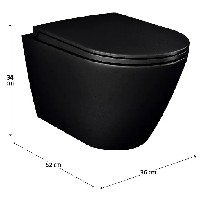 RAK Ceramics Feeling Wand-WC - Spülrandlos, Ohne Spezialglasur, Spülform: Tief, WC Abgang: Waagerecht, Schwarz, Matt - Wandhängendes schwarzes WC mit den Maßen 34x52x36 cm. Ein stilvolles und modernes Keramik-WC für Ihr Badezimmer.