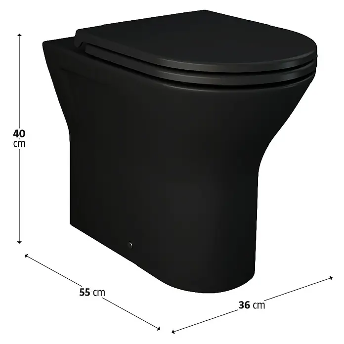 RAK Ceramics Feeling Stand-WC - Spülrandlos, Ohne Spezialglasur, Spülform: Tief, WC Abgang: Waagerecht, Schwarz - Schwarze Toilette mit den Maßen 40 cm Höhe, 55 cm Länge und 36 cm Breite. Stilvolles und modernes Design für jedes Badezimmer.