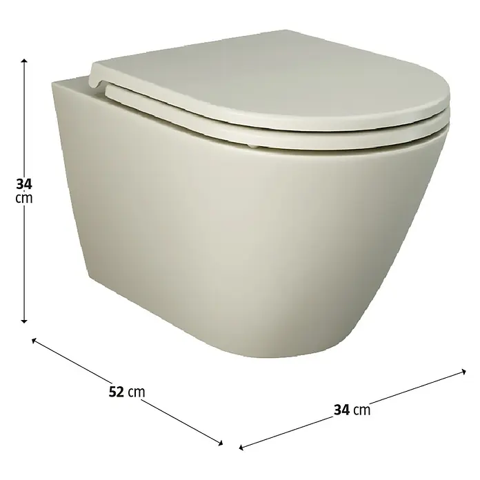 RAK Ceramics Feeling Wand-WC - Spülrandlos, Ohne Spezialglasur, Spülform: Tief, WC Abgang: Waagerecht, Greige, Matt - Wandhängendes WC mit klaren Linien und modernen Abmessungen, die sich perfekt in jedes Badezimmer einfügen.