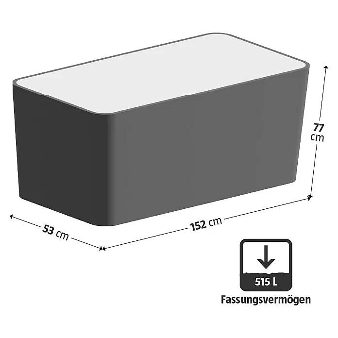 Biohort Hochbeet - 53 x 152 x 77 cm, Stahl, Dunkelgrau Metallic - Dunkelgraue rechteckige Aufbewahrungsbox mit weißem Deckel, 152x53x77 cm, 515 L Fassungsvermögen.