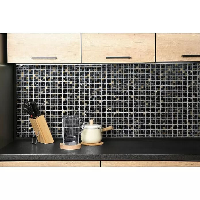 Mosaikfliese Crystal Mix XCM M650 - 30 x 30 cm, Schwarz/Gold, Glänzend - Stimmungsaufnahme