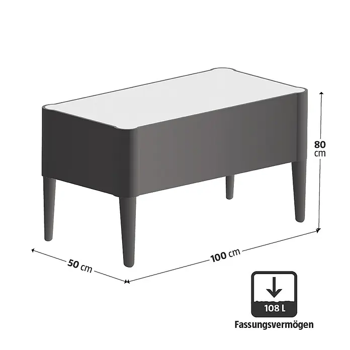 Promadino Hochbeet - 100 x 50 x 80 cm, Holz, Anthrazit - Produktdarstellung eines rechteckigen Pflanzkastens mit den Maßen 100x50x80 cm und einem Fassungsvermögen von 108 Litern.