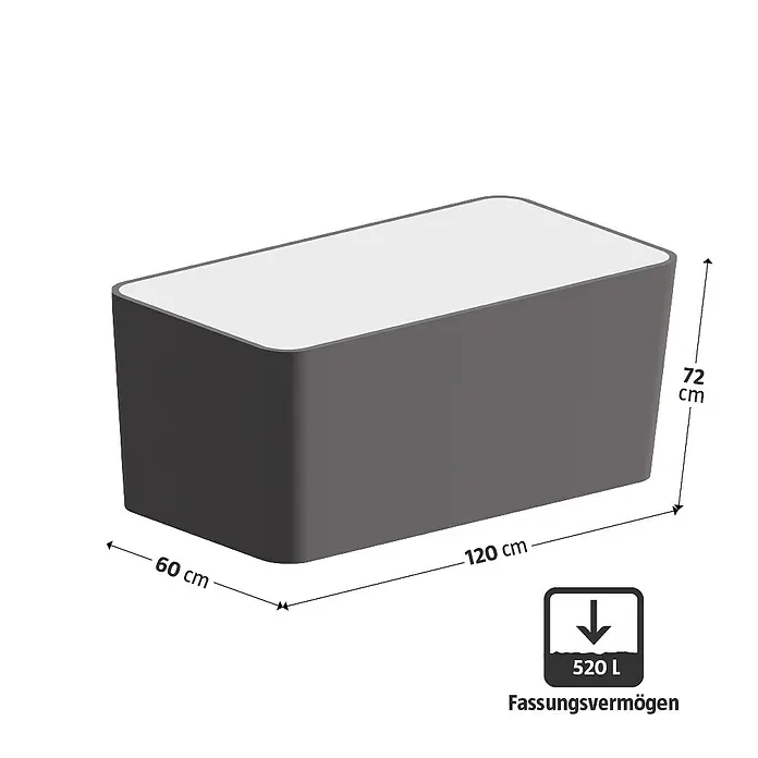 Hochbeet Nevada - 59 x 119 x 72 cm, Holz, Grau - Abbildung eines rechteckigen Wasserbehälters mit den Maßen 120 x 60 x 72 cm und einem Fassungsvermögen von 520 Litern.