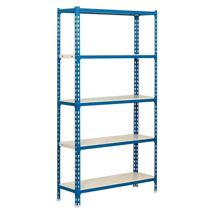 Simonrack Simonclick Estantería metálica - Al x An x Pr: 180 x 90 x 40 cm, Capacidad de carga por balda: 180 kg, Número de baldas: 5 ud., Inserción, Azul/Blanco - Estantería metálica azul resistente con cinco estantes, ideal para almacenamiento y organización. La estantería es robusta y fácil de montar.