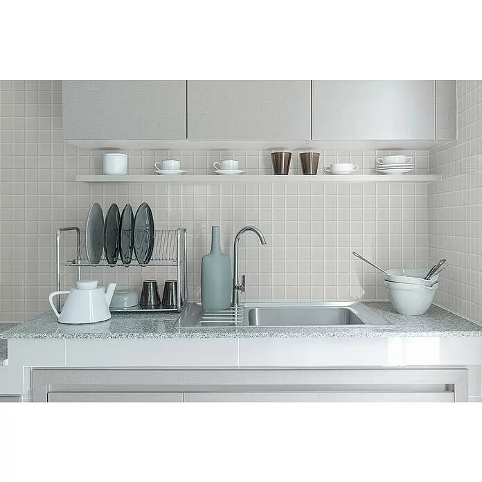 Mosaikfliese Quadrat Uni SAT 302 - 29,8 x 29,8 cm, Weiß, Matt - Stimmungsaufnahme