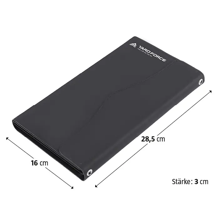 Yard Force Solar-Powerbank LX PB21 - 48,1 Wh, 65 x 28,5 x 1,5 cm - Eine schwarze Yard Force Werkzeugtasche mit den Maßen 28,5 x 16 x 3 cm. Praktisch für den Transport von Werkzeugen.