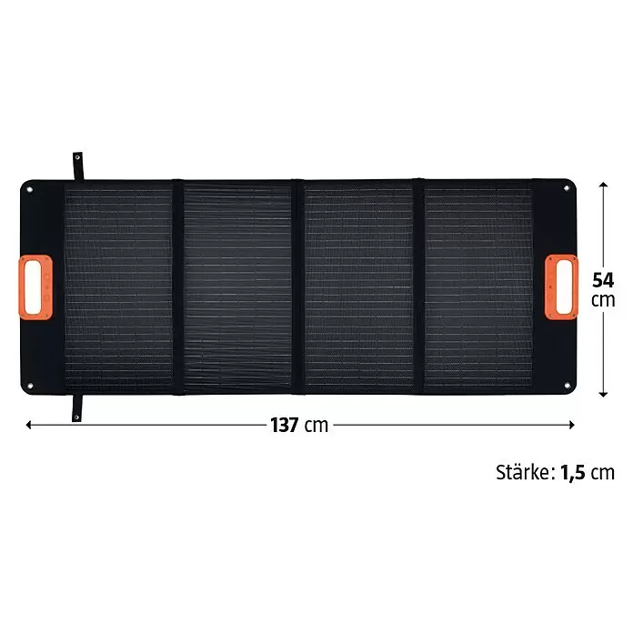 Yard Force Solarmodul Flex LX SPP10 - Max. Leistung: 100 W, 137 x 54 x 1,5 cm - Schwarzes faltbares Solarpanel mit orangen Griffen, Maße: 137 x 54 x 1,5 cm. Ideal für mobilen Strom.
