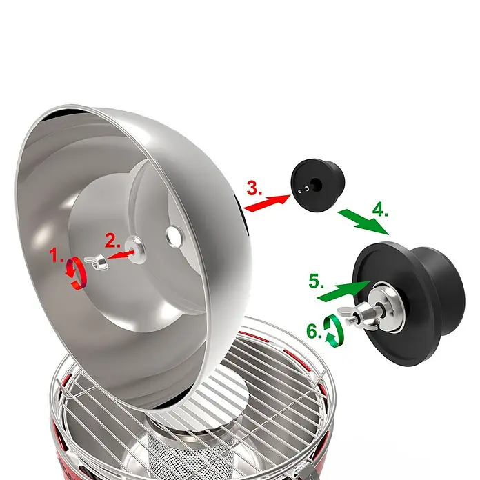 LotusGrill Grillhaube S - Passend für: Lotusgrill Holzkohlegrill S - Grill-Anleitung: Schritt-für-Schritt-Anleitung zur Montage des Grills mit klaren Anweisungen und nummerierten Komponenten für einfache Installation.