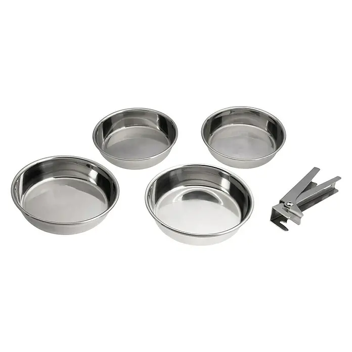 LotusGrill Pfannen-Set - Edelstahl - Vier Edelstahlnäpfe und eine Krallenzange für die Pflege Ihres Haustieres. Perfekt für Futter und Wasser. Ein Muss für jeden Tierbesitzer.