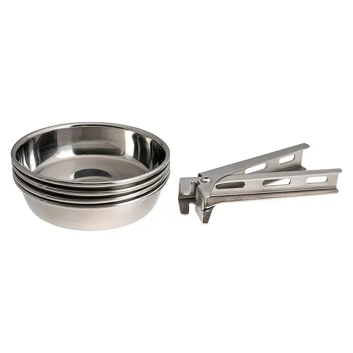 LotusGrill Pfannen-Set - Edelstahl - Ein Set aus rostfreien Stahlschüsseln und einem Topfheber. Die Schüsseln sind stapelbar, der Heber ist robust.
