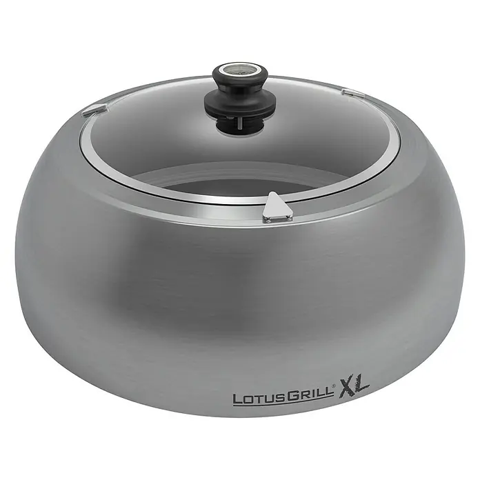 LotusGrill Grillhaube mit Glaseinsatz - Passend für: Lotusgrill Holzkohlegrill XL - LotusGrill XL mit Glasdeckel. Der LotusGrill ist ein rauchfreier Holzkohlegrill, ideal für Balkon und Terrasse. Perfekt für gesundes Grillen.
