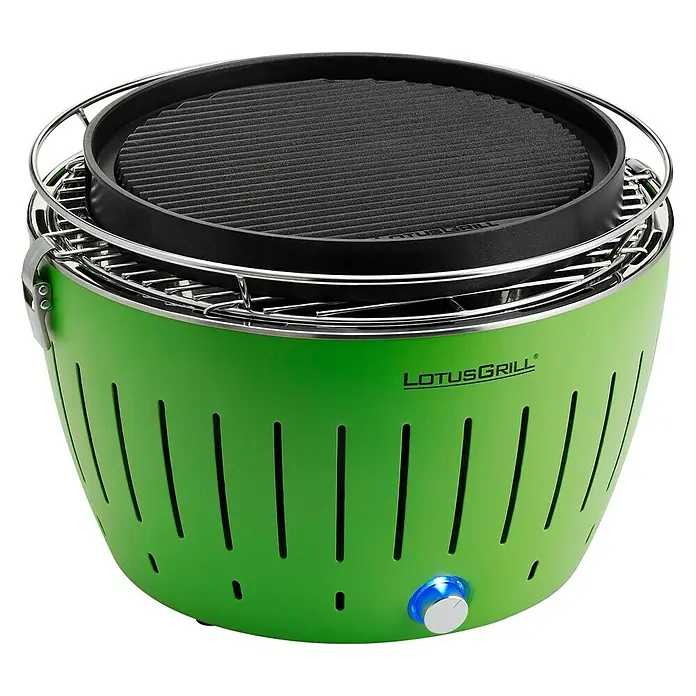 LotusGrill Grillplatte Classic - Durchmesser: 29,1 cm, Aluminiumguss, Passend für: Lotusgrill Holzkohlegrill Classic - Lotusgrill Tischgrill in frischem Grün. Er ist rauchfrei und perfekt für gemütliche Grillabende auf dem Balkon oder im Garten.