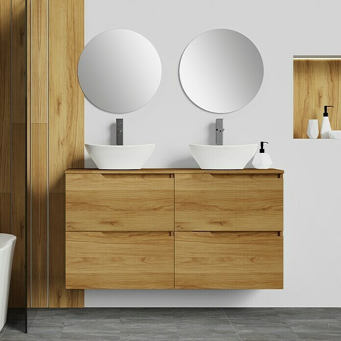 Conjunto de mueble de baño Abril Slim (70 cm, Nature, Mate, 3 pzs
