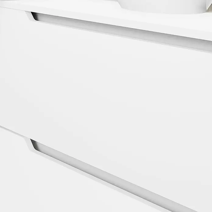 Artysan Conjunto de mueble de baño Zeus Top - Ancho: 100 cm, 4 pzs., Blanco, Mate - Primer plano de un armario blanco con cajones que presenta un diseño moderno y minimalista.