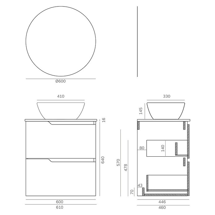 Artysan Conjunto de mueble de baño Zeus Top (Ancho: 60 cm, 4 pzs., Teka, Mate) | BAUHAUS